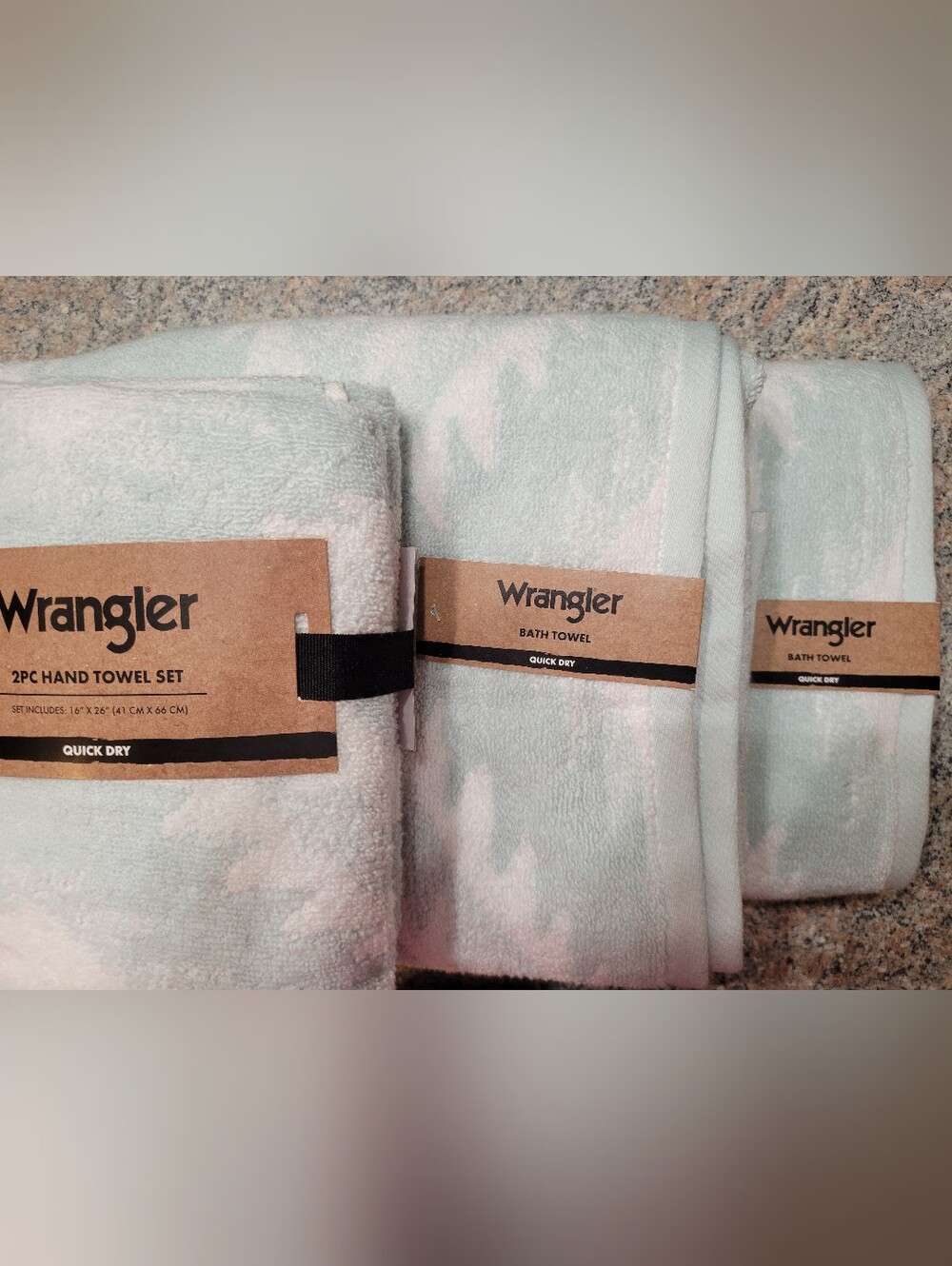 NEW Wrangler Canyon Ranch Blue Mint & White 1 Set Of 2 Hand Towels 2 Bath Towel